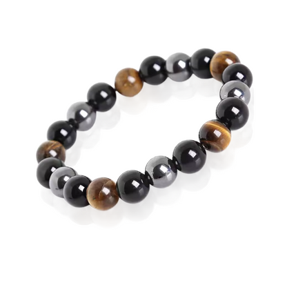 Pulsera de Triple Protección | Ojo de tigre, Hematita y Obsidiana negra.