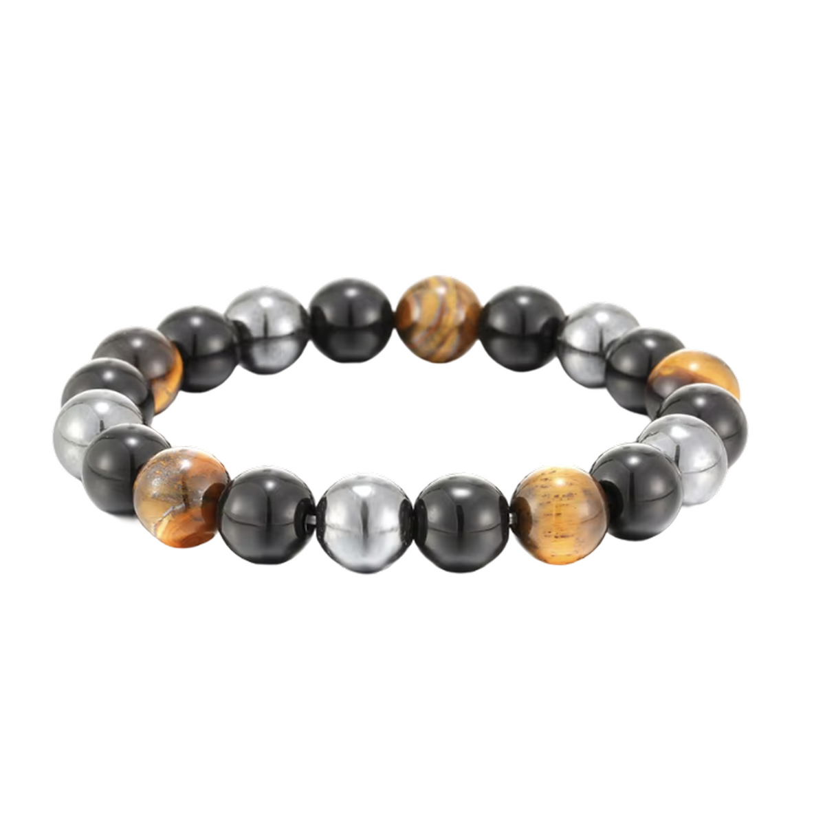 Pulsera de Triple Protección | Ojo de tigre, Hematita y Obsidiana negra.